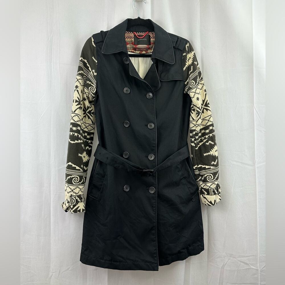 Maison Scotch Double Breasted Black Linen Trench Coat Women’s Size Small